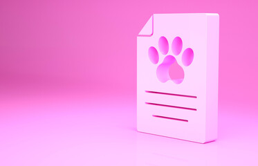Pink Clipboard with medical clinical record pet icon isolated on pink background. Health insurance form. Medical check marks report. Minimalism concept. 3d illustration 3D render