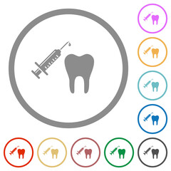 Tooth anesthesia flat icons with outlines