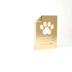 Gold Clipboard with medical clinical record pet icon isolated on white background. Health insurance form. Medical check marks report. 3d illustration 3D render