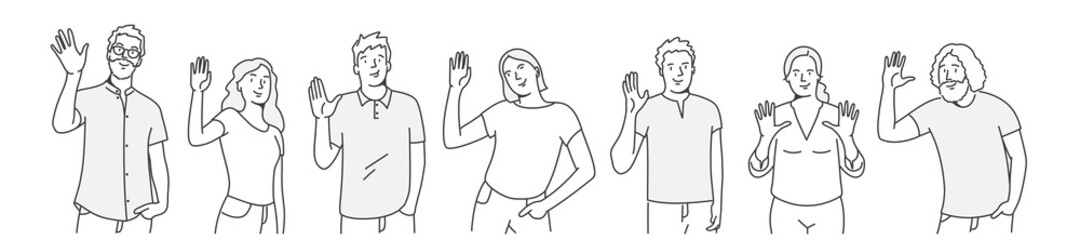 Students waving hand saying hi.