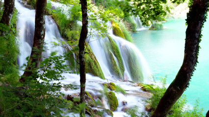 waterfall- blue water and green nature