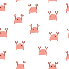 Obraz premium Seamless pattern with cartoon crab. flat style vector. Hand drawing for kids. sea world. baby design for fabric, textile, print, wrapper
