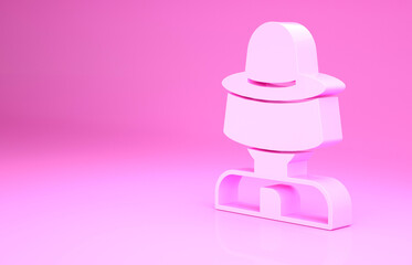 Pink Beekeeper with protect hat icon isolated on pink background. Special protective uniform. Minimalism concept. 3d illustration 3D render