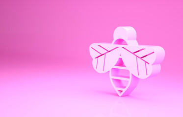 Pink Bee icon isolated on pink background. Sweet natural food. Honeybee or apis with wings symbol. Flying insect. Minimalism concept. 3d illustration 3D render