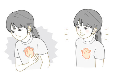 Unhealthy heart, girl with healthy heart