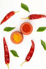 Red chili powder and turmeric powder in bowl