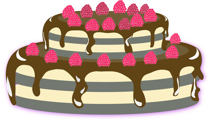 cake with chocolate and raspberry, vector graphic  for the restaurant or cafe, for card