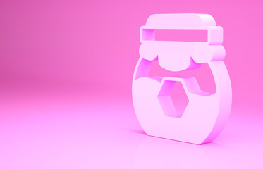 Pink Jar of honey icon isolated on pink background. Food bank. Sweet natural food symbol. Minimalism concept. 3d illustration 3D render