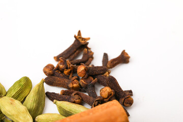 Spice cloves on white background.