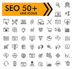 Outline seo icons set - Search Engine Optimization. Thin line web icon collection. Simple vector illustration, Set Vector Flat Line Icons SEO