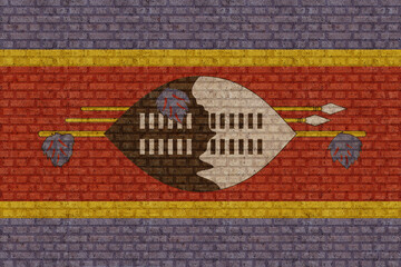 3D Flag of Eswatini on brick wall