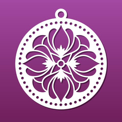 Laser cnc cut pendant, ball or coaster. Stencil for cutting or engraving. Abstract geometric pattern. Paper art, mandala ornament, wall hanging, decorative element. Vector illustration