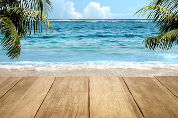 Wooden table on the beach