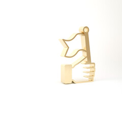 Gold Hand holding flag icon isolated on white background. Victory, winning and conquer adversity concept. 3d illustration 3D render