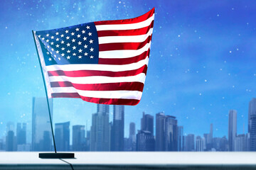 American flag waving in the air