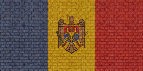 3D Flag of Moldova on brick wall