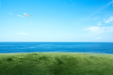 Fototapeta na wymiar The scenery of green grass on the beach