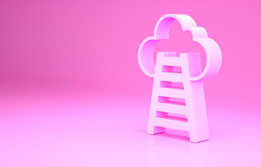Pink Stair with finish flag icon isolated on pink background. Career growth business concept. Concept of business development. Minimalism concept. 3d illustration 3D render