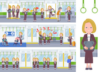 Obraz premium 電車に乗る金髪ビジネス女性のセット
