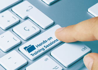 Hands-on Training Sessions - Inscription on Blue Keyboard Key.