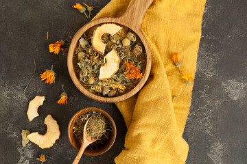 healing herbal tea, herbal tea for a healing drink with apples and calendula, herbal medicine