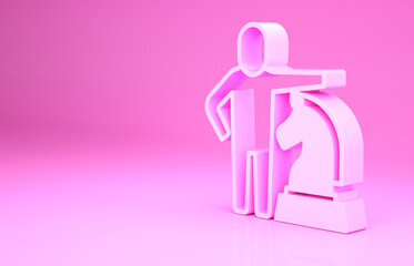 Pink Chess icon isolated on pink background. Business strategy. Game, management, finance. Minimalism concept. 3d illustration 3D render