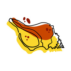 Seashell is drawn in a continuous line in the lineart style, with bright spots on the background. Suitable for all kinds of prints