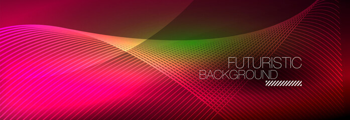 Abstract neon glowing light in the dark with waves. Shiny magic energy and motion concept, vector abstract wallpaper background