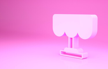 Pink Wooden table icon isolated on pink background. Street cafe. Minimalism concept. 3d illustration 3D render