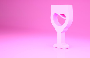 Pink Wine glass icon isolated on pink background. Wineglass sign. Minimalism concept. 3d illustration 3D render