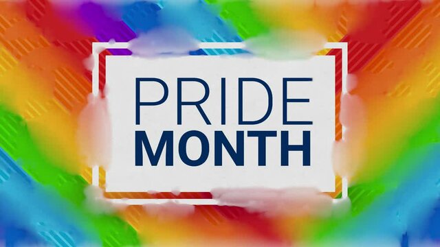 Pride month vector animated banner. Pride month text on rainbow background with waterolor effect. Creative image for social media, website. 4K 60FPS
