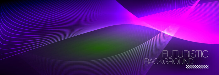 Abstract neon glowing light in the dark with waves. Shiny magic energy and motion concept, vector abstract wallpaper background