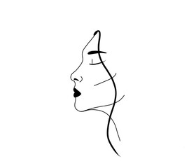 Woman face silhouette lines white background  beauty girl 