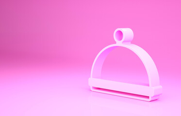 Pink Covered with a tray of food icon isolated on pink background. Tray and lid sign. Restaurant cloche with lid. Kitchenware symbol. Minimalism concept. 3d illustration 3D render
