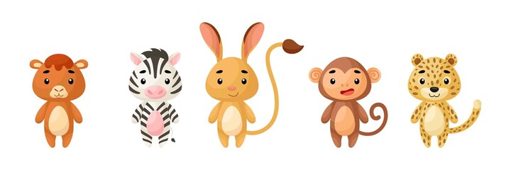 Obraz na płótnie Canvas Cute african animals set. Collection funny animals characters for kids cards, baby shower, birthday invitation, house interior. Bright colored childish vector illustration.