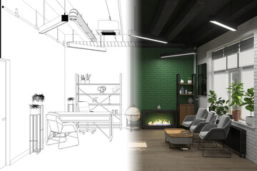 office, interior visualization, 3D illustration