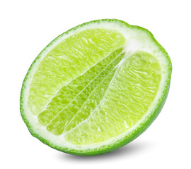 Whole lime fruit and slices isolated on white background with clipping path