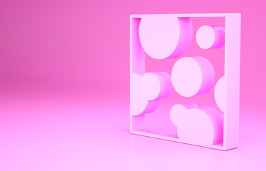 Pink Cheese icon isolated on pink background. Minimalism concept. 3d illustration 3D render