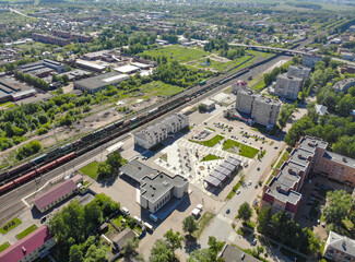Aerial view of the station square (Glazov, Republic of Udmurtia, Russia)