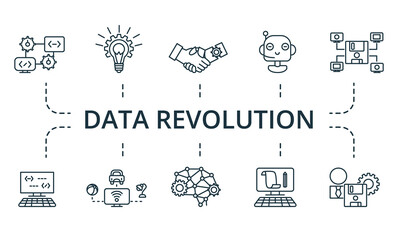 Data Revolution icon set. Contains editable icons theme such as computing, digitization, cybersecurity and more.