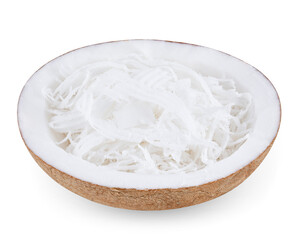 coconuts with coconuts flakes isolated on white background