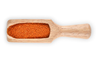 Fototapeta na wymiar Cayenne pepper in wood spoon on white background,Top view