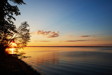 Fototapeta na wymiar landscape river bank evening sunset