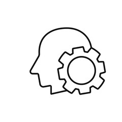 Human head with cog sign silhouette vector illustration