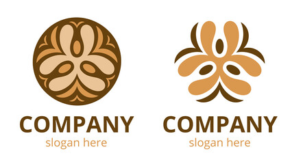 Set of abstract geometrical shape logo.Coffee icon, brown shades isolated on white background.Handcraft flat design element. Vector print illustration