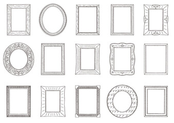 手描きの額縁フレームセット　線画のみ