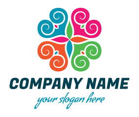 Abstract geometrical shape logo. Flower icon, multi-colored isolated on white background. Hand crafted flat design element. Vector print illustration