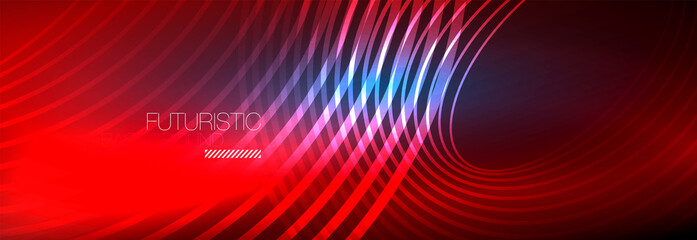 Dark abstract background with glowing neon circles. Trendy layout template for business or technology presentation, internet poster or web brochure cover, wallpaper