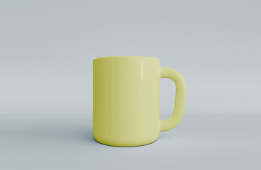 simple mug glass 3d render illustration mockup template with yellow color