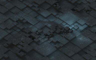 Black technological cubes, 3d rendering.